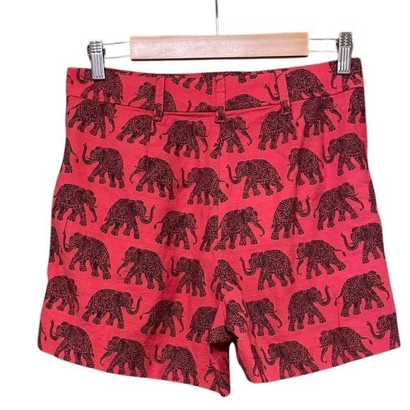 J. Crew Red with Black Elephant Print Cotton Stretch Shorts Style G2548 - Picture 3 of 5